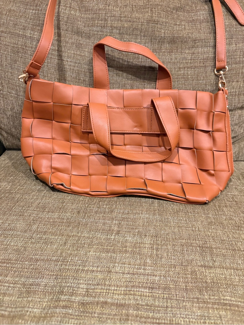 Antik Kraft Cognac Brown Woven Vegan
Leather Satchel Crossbody Bag